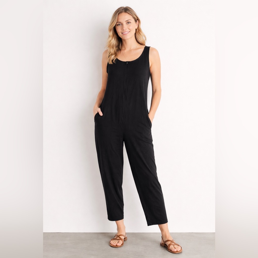 Eileen Fisher Black Sleeveless Jumpsuit Wide Leg Minimalist XL